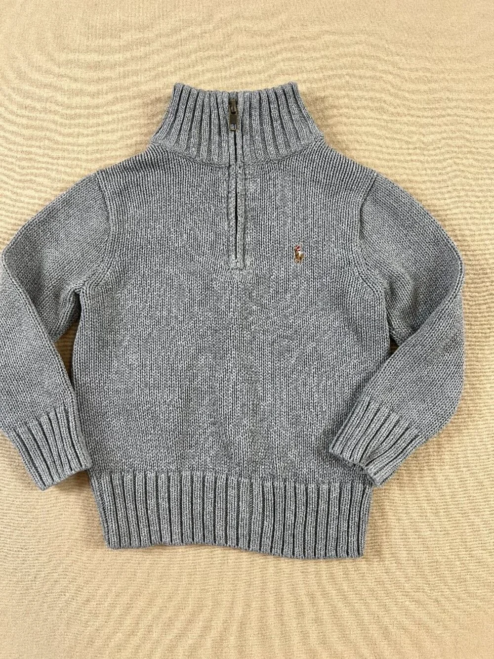 Polo Ralph Lauren Boy's 2T 1/4 Zip Gray Knit Sweater 100% Cotton Classic Pony